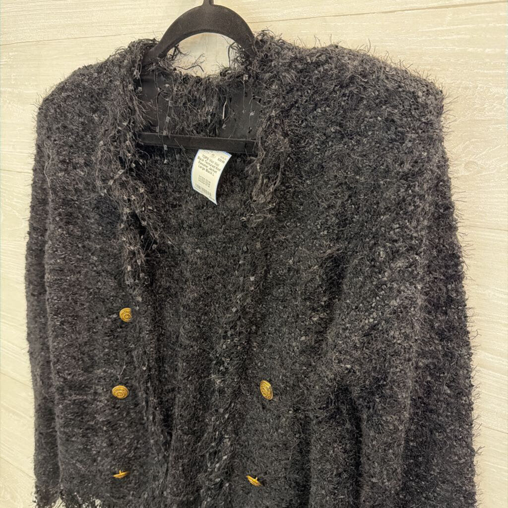 Vici Black Textured Knit Sweater Jacket Large