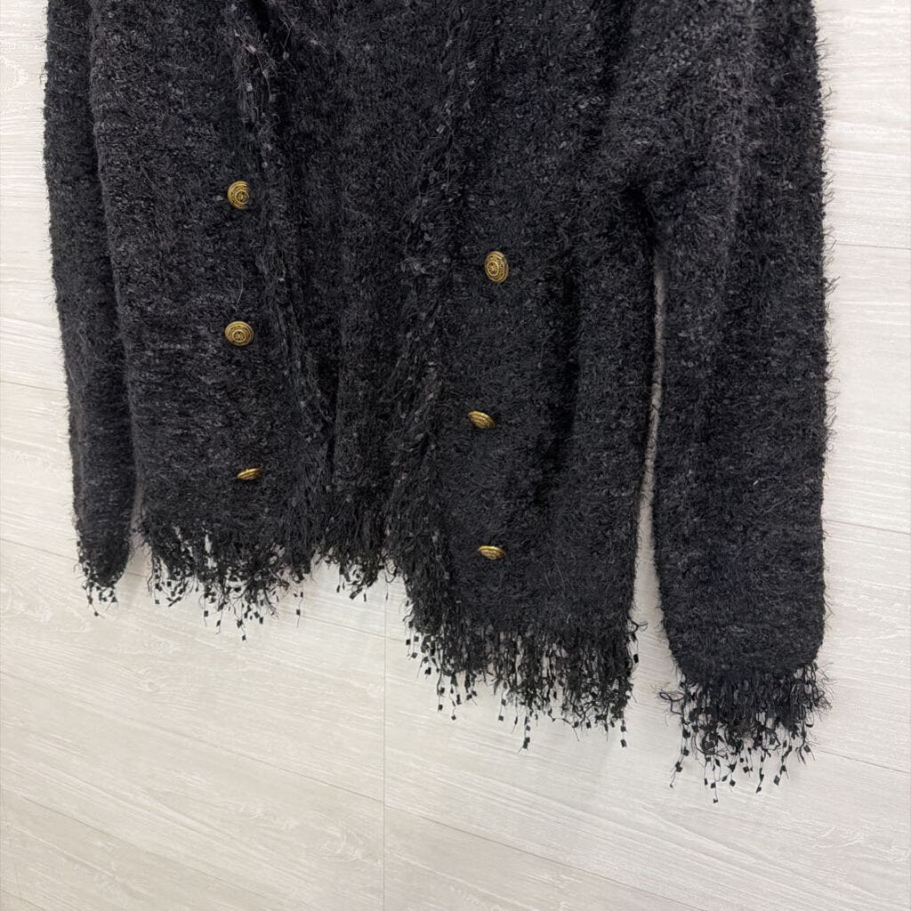 Vici Black Textured Knit Sweater Jacket Large