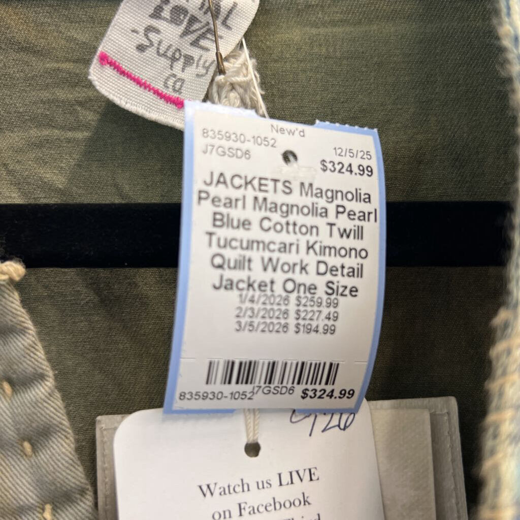 Magnolia Pearl Blue Cotton Twill Tucumcari Kimono Quilt Work Detail Jacket One Size