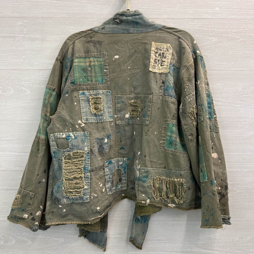 Magnolia Pearl Blue Cotton Twill Tucumcari Kimono Quilt Work Detail Jacket One Size