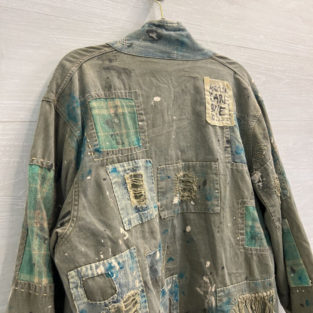 Magnolia Pearl Blue Cotton Twill Tucumcari Kimono Quilt Work Detail Jacket One Size