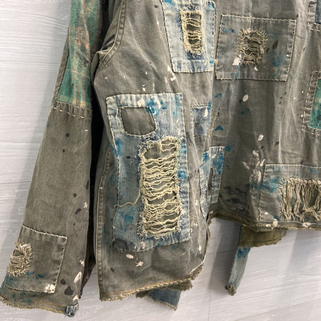 Magnolia Pearl Blue Cotton Twill Tucumcari Kimono Quilt Work Detail Jacket One Size