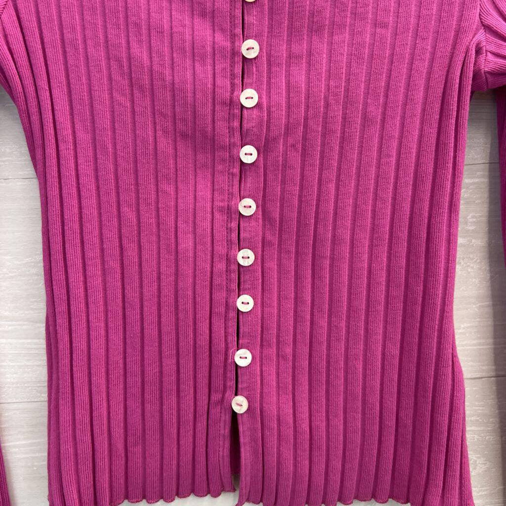 Free People Pink Ribbed Button Front Long Sleeve Top Large