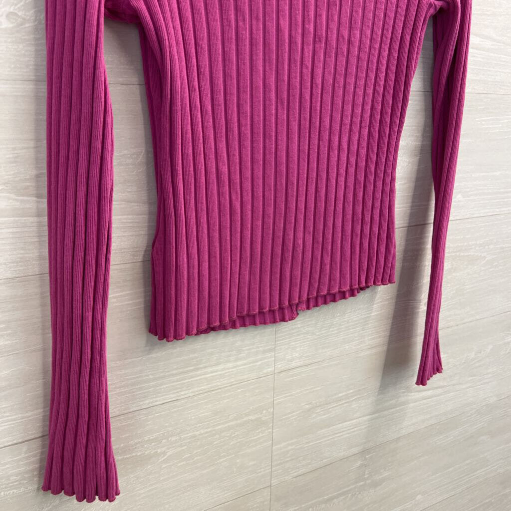 Free People Pink Ribbed Button Front Long Sleeve Top Large