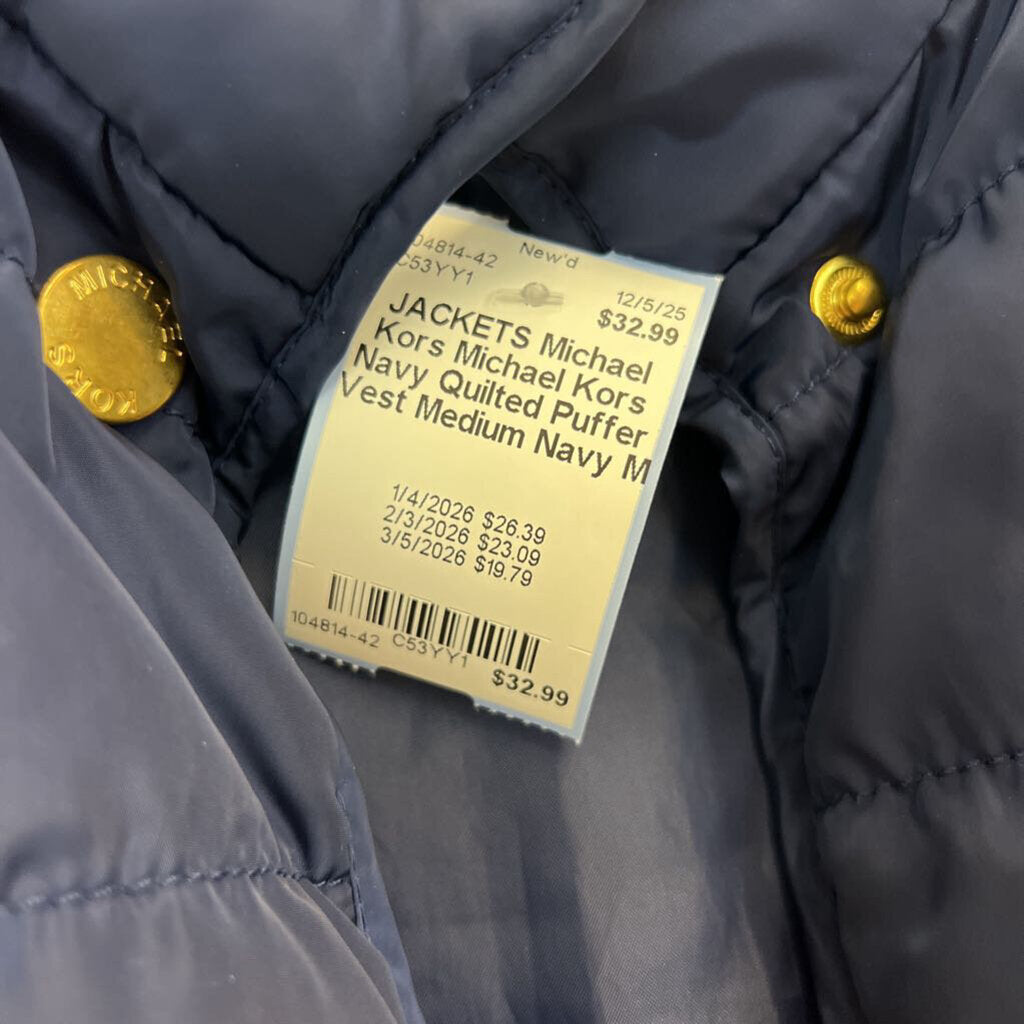 Michael Kors Navy Quilted Puffer Vest Medium