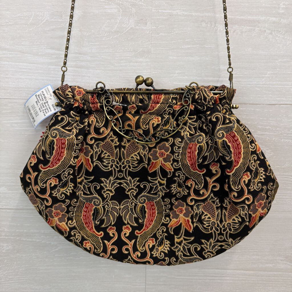 Vintage Braciano Black/ Gold/ Red Beaded Print Purse