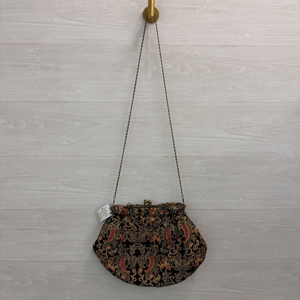 Vintage Braciano Black/ Gold/ Red Beaded Print Purse