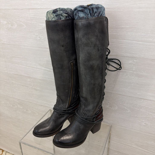 Freebird Black Leather Lace Up Back Tall Boots 8