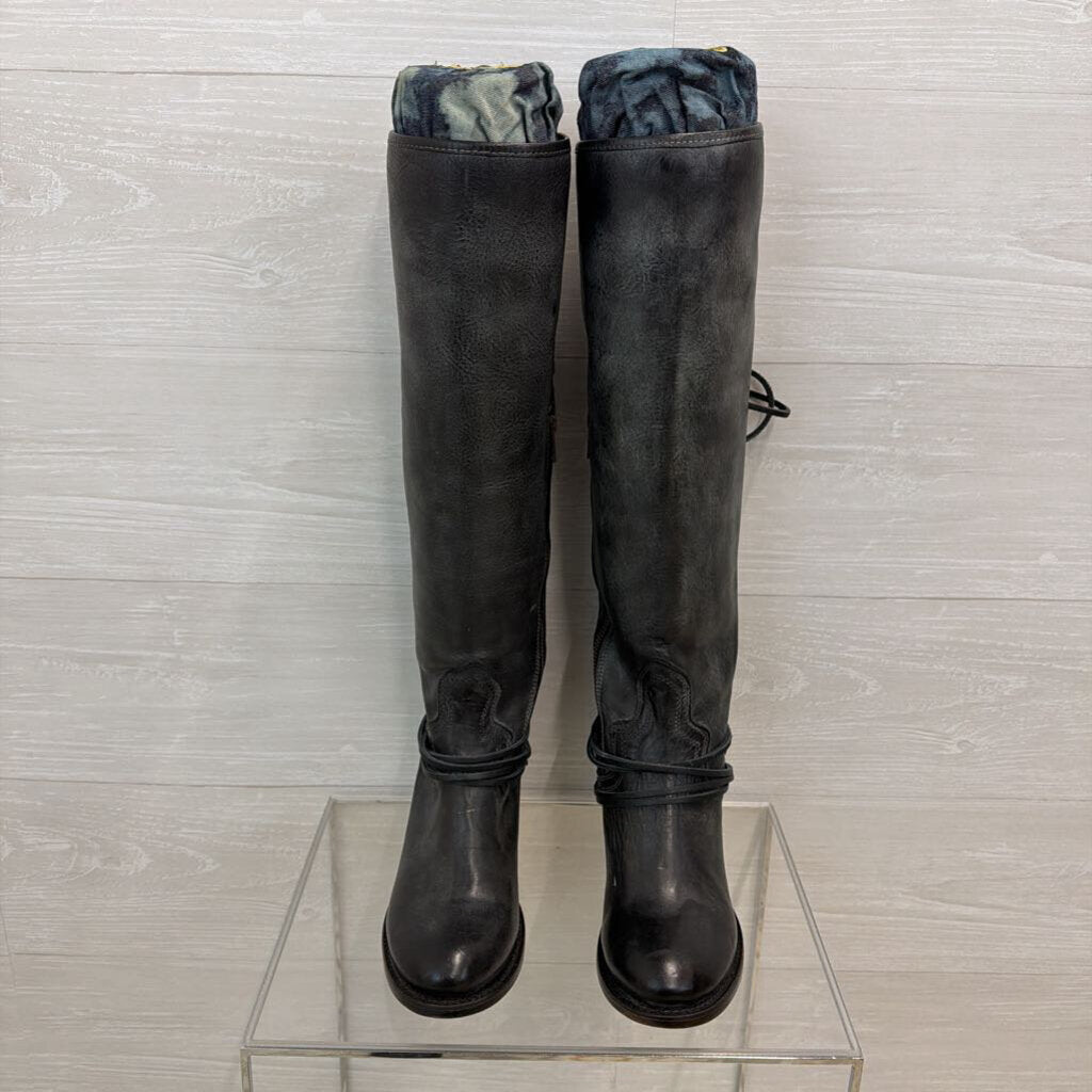 Freebird Black Leather Lace Up Back Tall Boots 8