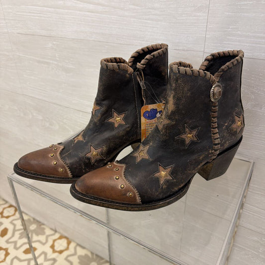 Old Gringo Yippee Ki Yay Glamis Leather Western Star Print Ankle Boots 8.5