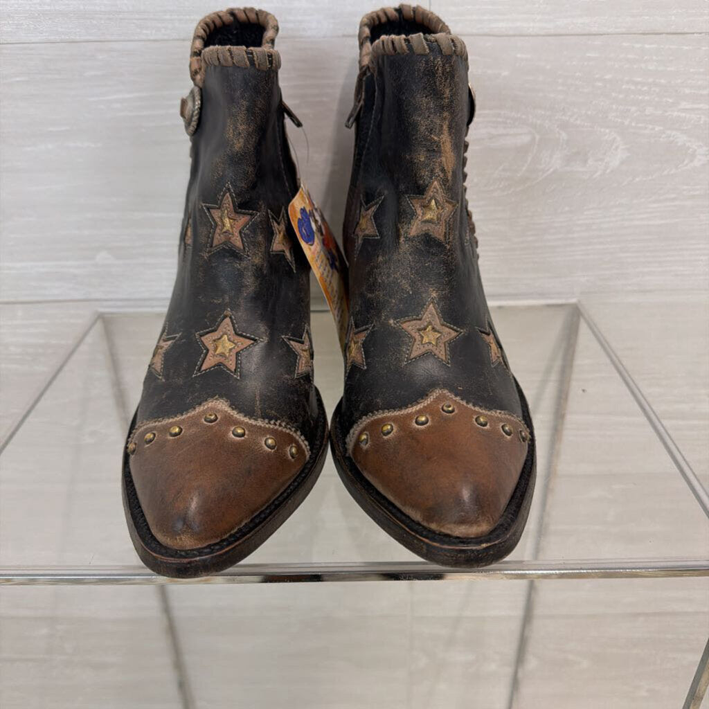 Old Gringo Yippee Ki Yay Glamis Leather Western Star Print Ankle Boots 8.5