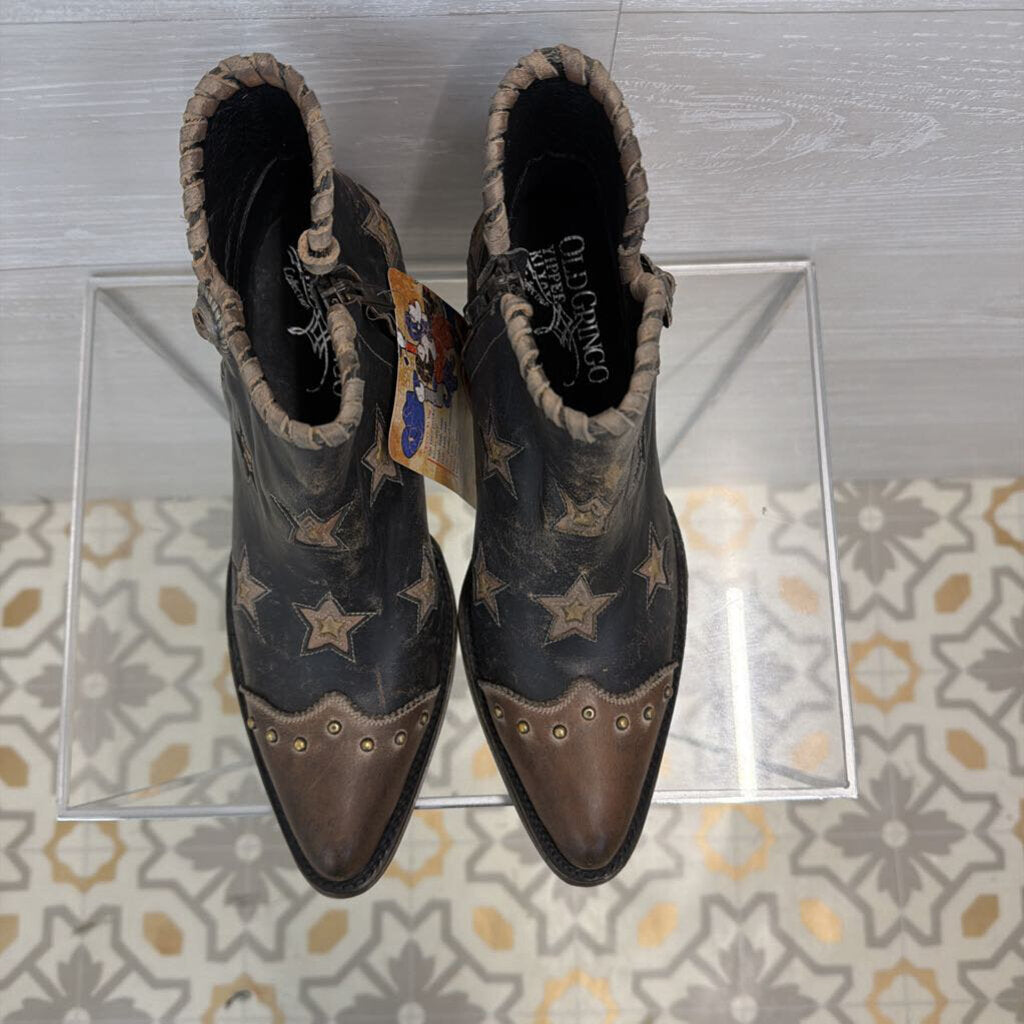 Old Gringo Yippee Ki Yay Glamis Leather Western Star Print Ankle Boots 8.5