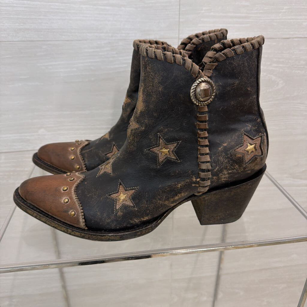 Old Gringo Yippee Ki Yay Glamis Leather Western Star Print Ankle Boots 8.5