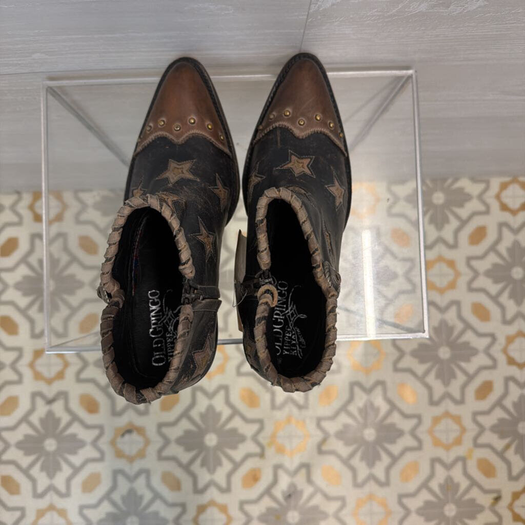 Old Gringo Yippee Ki Yay Glamis Leather Western Star Print Ankle Boots 8.5