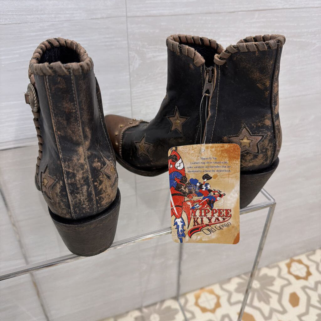Old Gringo Yippee Ki Yay Glamis Leather Western Star Print Ankle Boots 8.5