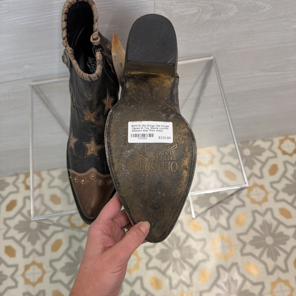 Old Gringo Yippee Ki Yay Glamis Leather Western Star Print Ankle Boots 8.5