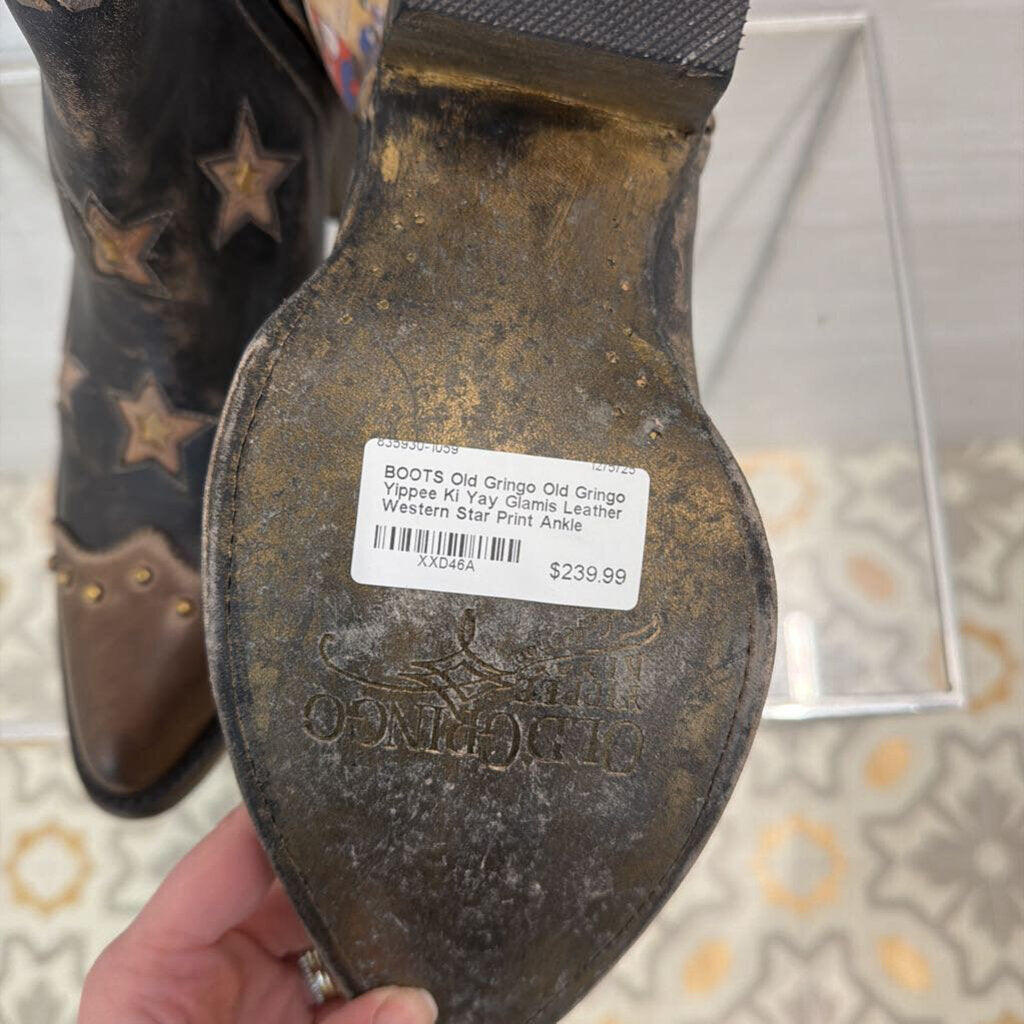 Old Gringo Yippee Ki Yay Glamis Leather Western Star Print Ankle Boots 8.5