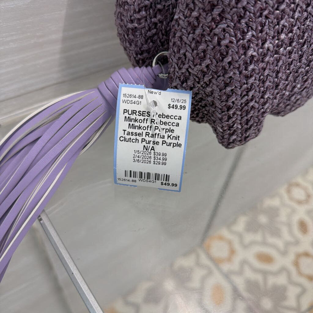 Rebecca Minkoff Purple Tassel Raffia Knit Clutch Purse