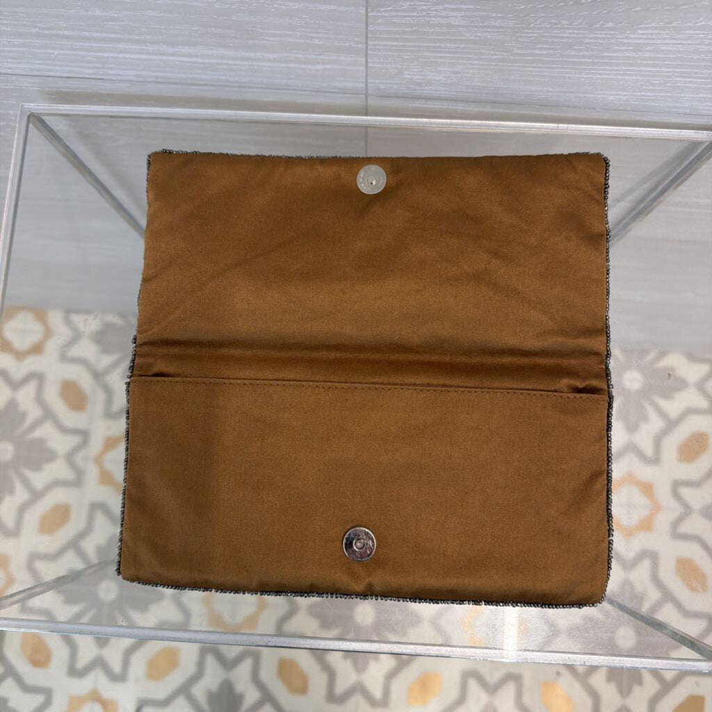 Brown/ Grey Silky Beaded Clutch Purse