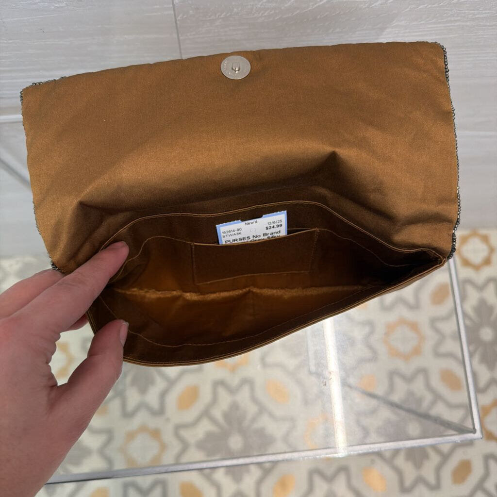 Brown/ Grey Silky Beaded Clutch Purse