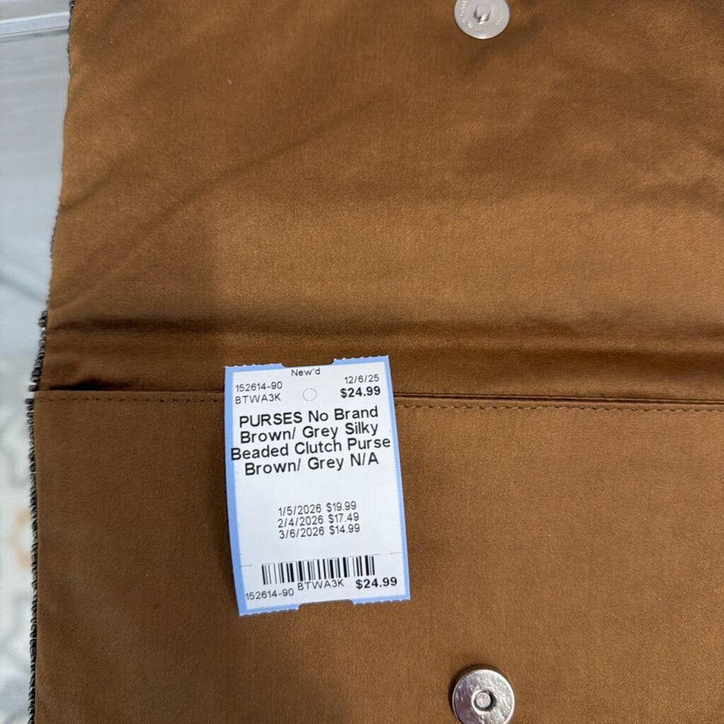 Brown/ Grey Silky Beaded Clutch Purse