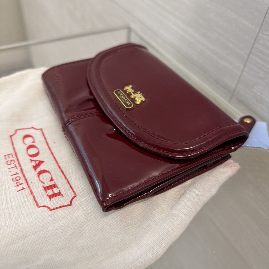 Coach Dark Red Patent Leather Madison Clutch Wallet