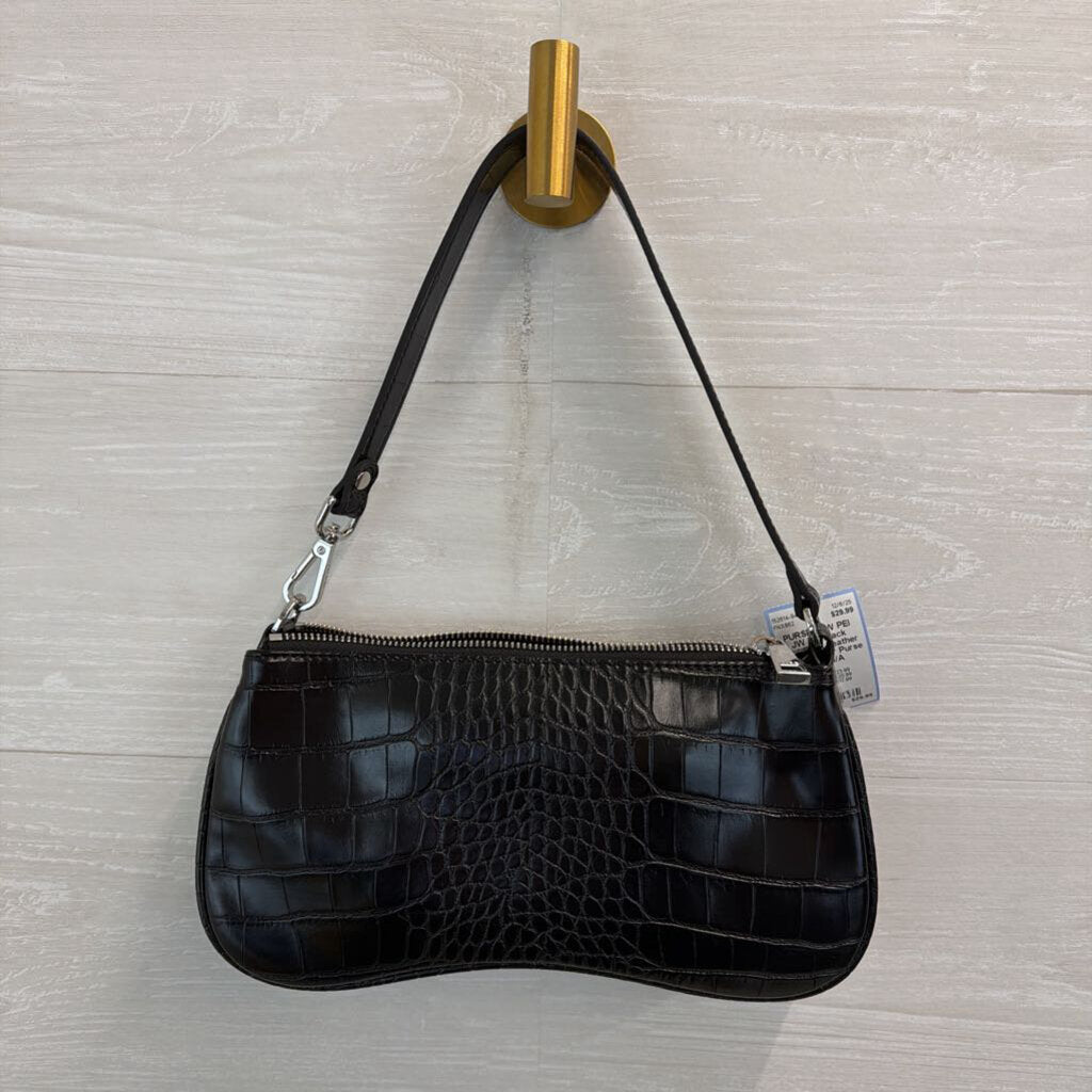 JW PEI Black Snakeskin Leather Eva Shoulder Purse