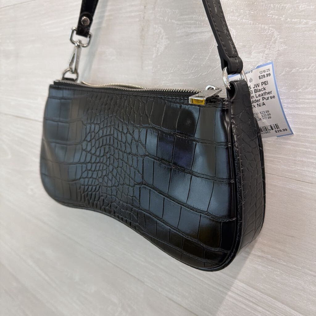 JW PEI Black Snakeskin Leather Eva Shoulder Purse