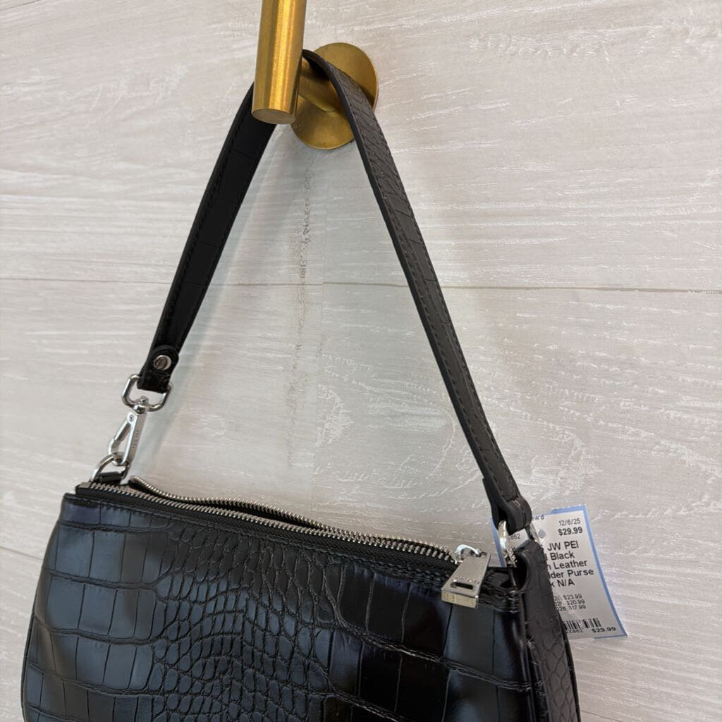 JW PEI Black Snakeskin Leather Eva Shoulder Purse