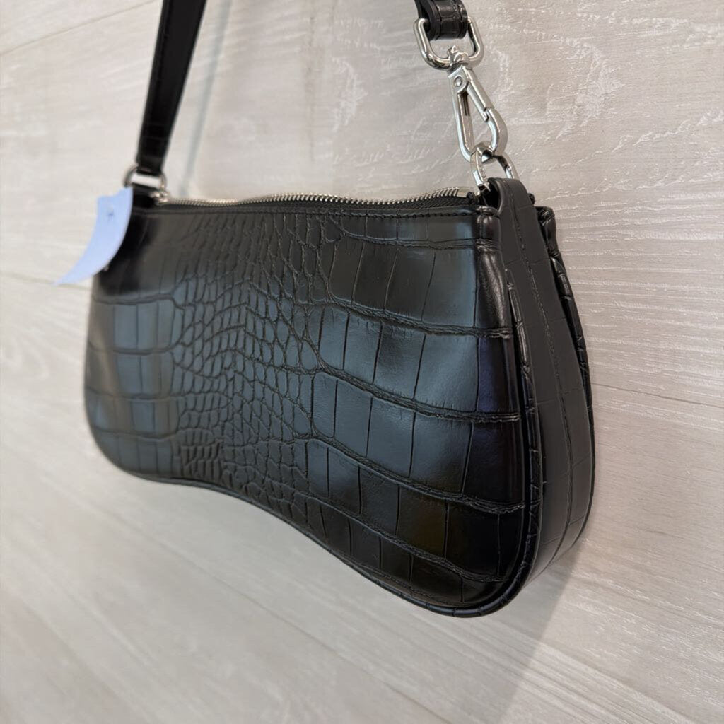 JW PEI Black Snakeskin Leather Eva Shoulder Purse