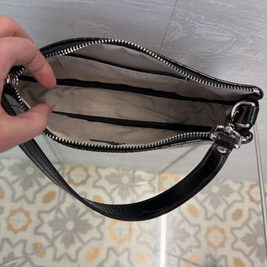 JW PEI Black Snakeskin Leather Eva Shoulder Purse