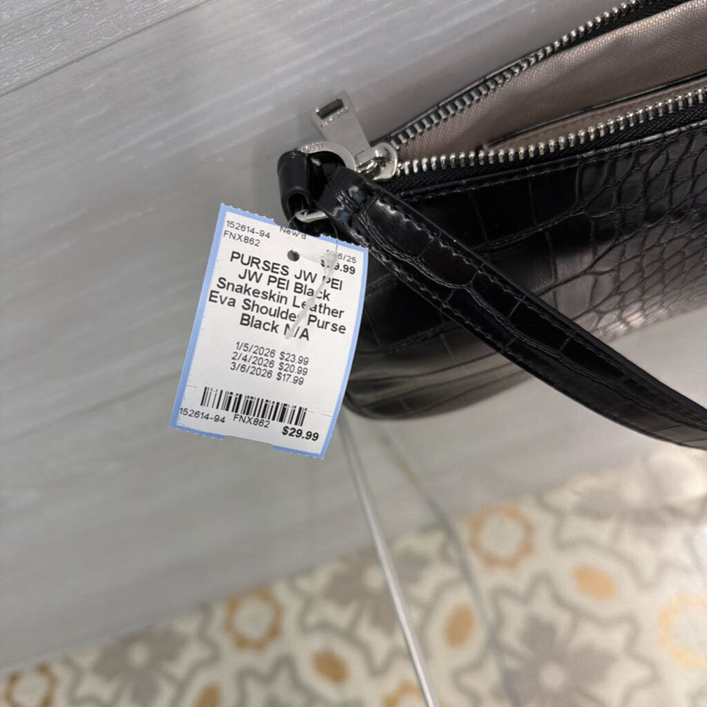 JW PEI Black Snakeskin Leather Eva Shoulder Purse