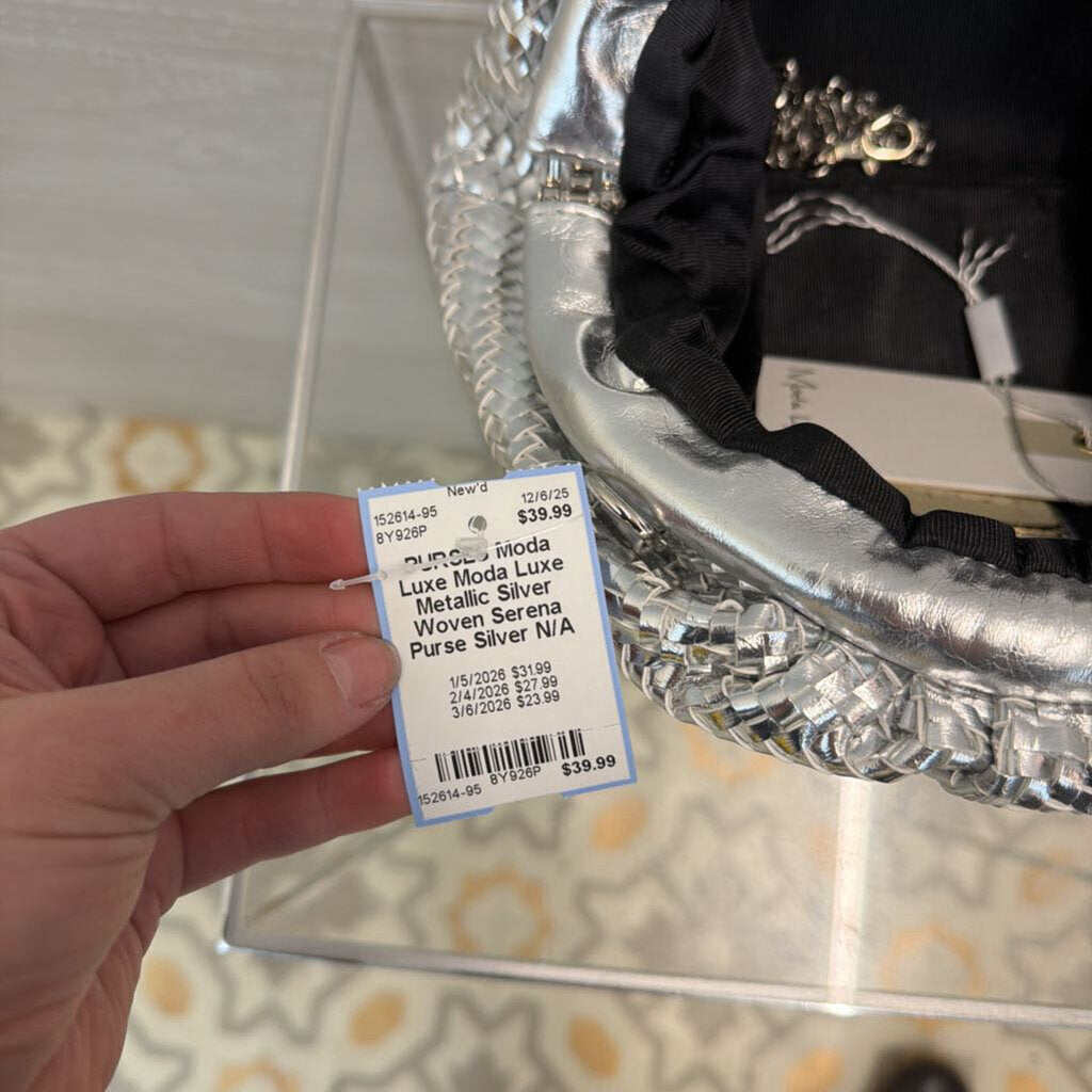 Moda Luxe Metallic Silver Woven Serena Purse