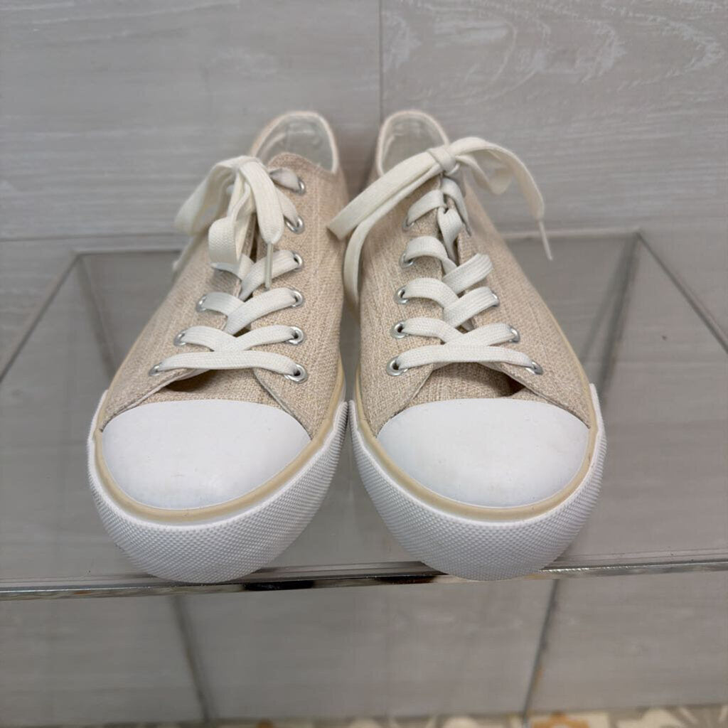 White/ Beige Canvas Lace Up Low Top Sneakers 8