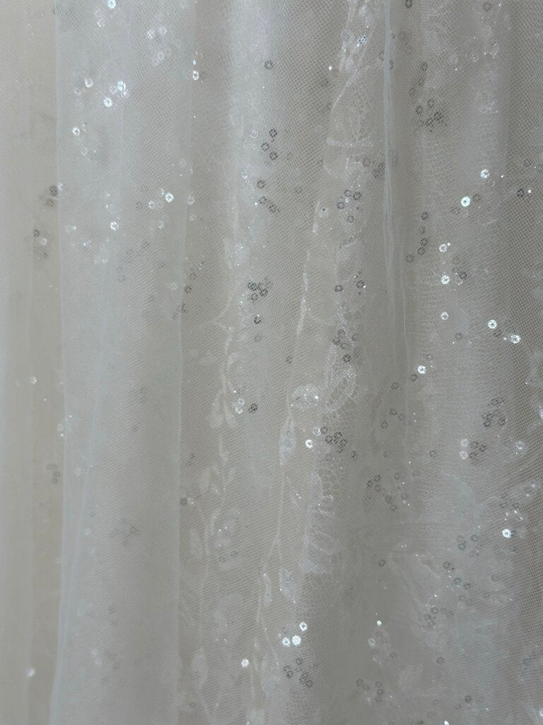 Galina Signature Ivory/ Lt Gold Sequin Beaded V Neck A Line Bridal Gown 14