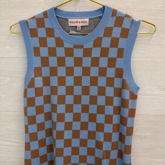 Willow and Wind Blue/ Brown Checkered Knit Sleeveless Dress Large