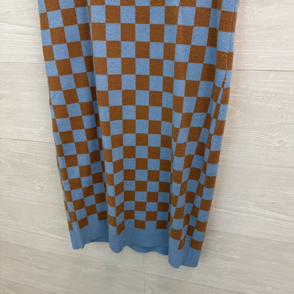 Willow and Wind Blue/ Brown Checkered Knit Sleeveless Dress Large