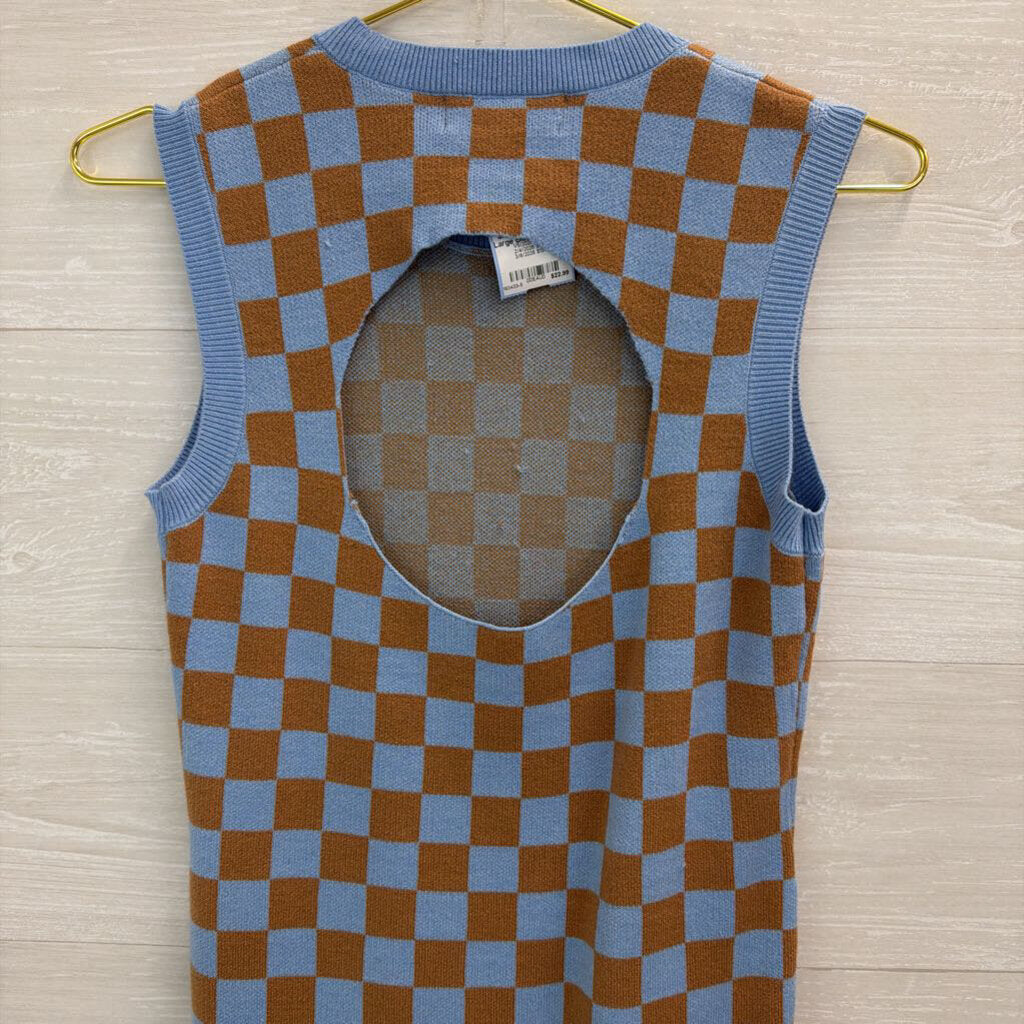 Willow and Wind Blue/ Brown Checkered Knit Sleeveless Dress Large