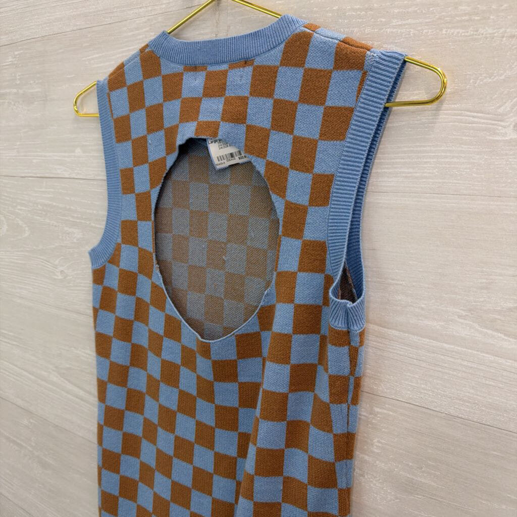 Willow and Wind Blue/ Brown Checkered Knit Sleeveless Dress Large