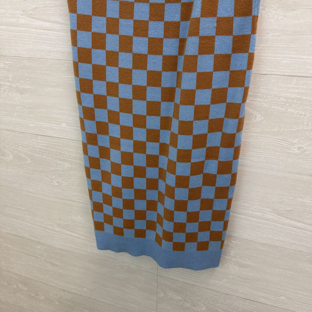 Willow and Wind Blue/ Brown Checkered Knit Sleeveless Dress Large