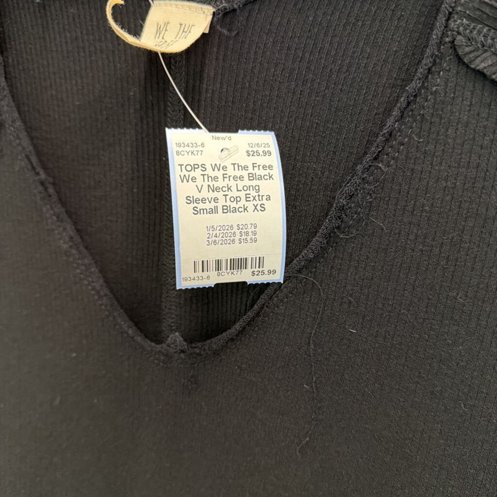 We The Free Black V Neck Long Sleeve Top Extra Small