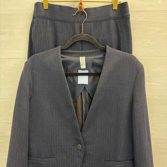 Spanx Navy Pin Stripe Pull On Pants/ Blazer Set Small