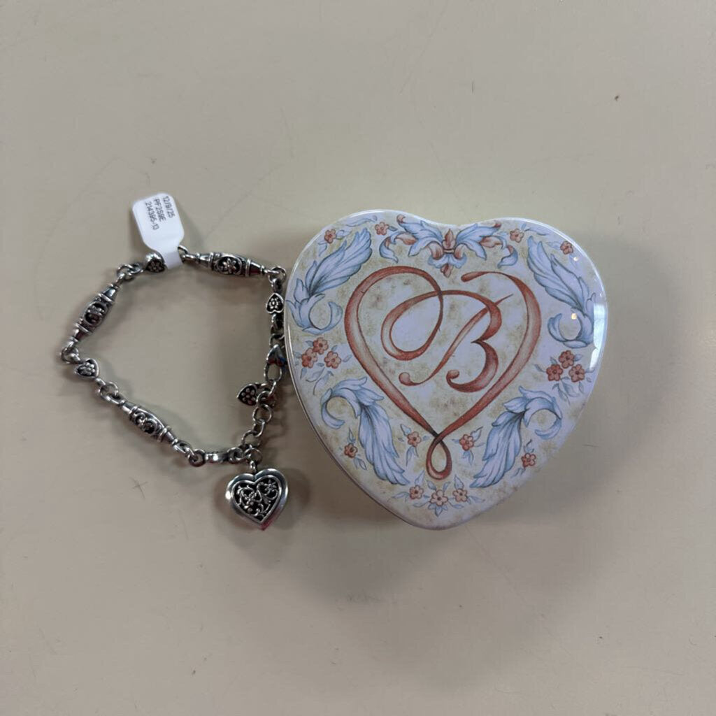 Brighton Silver Oak Brook Floral Heart Charm Bracelet