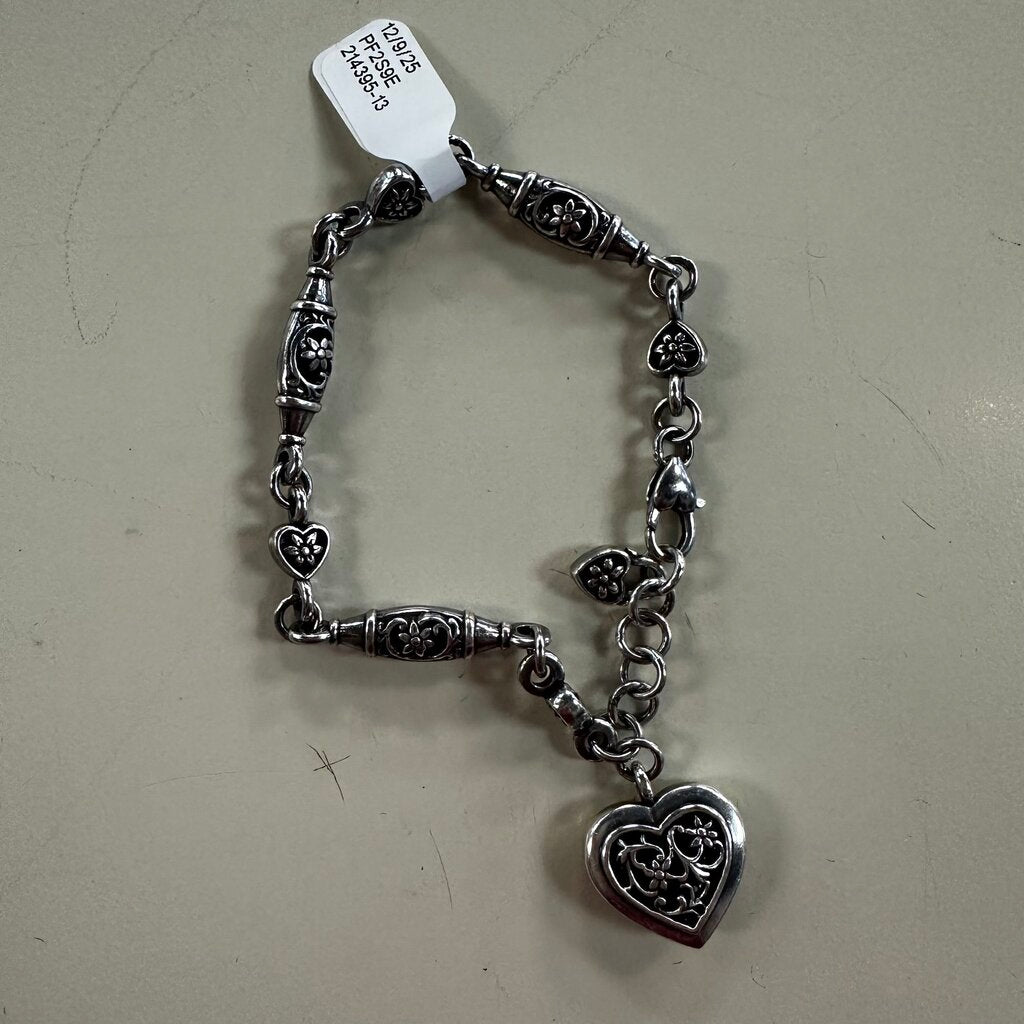 Brighton Silver Oak Brook Floral Heart Charm Bracelet