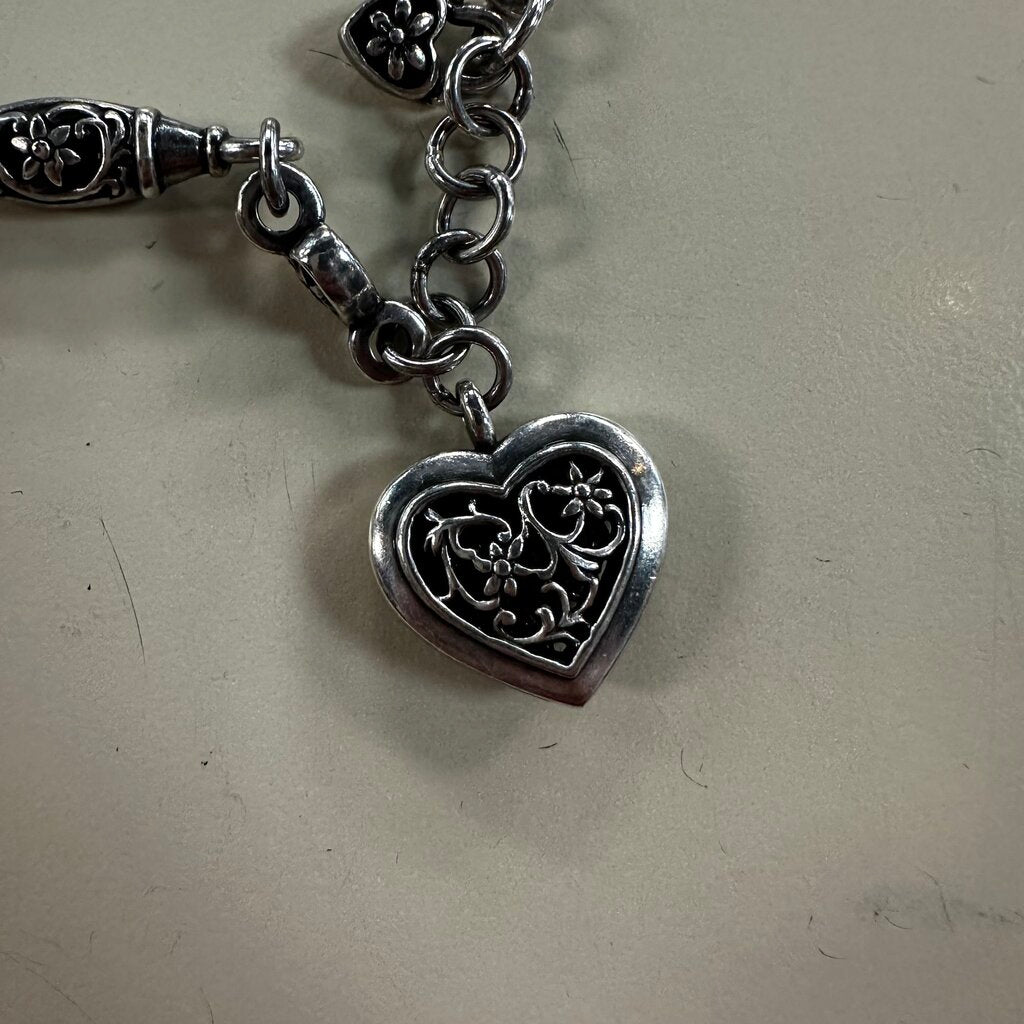 Brighton Silver Oak Brook Floral Heart Charm Bracelet