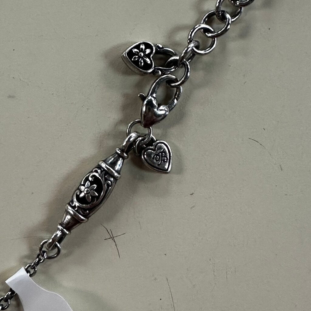 Brighton Silver Long Station Ornate Hearts with Flowers Barrel Necklace