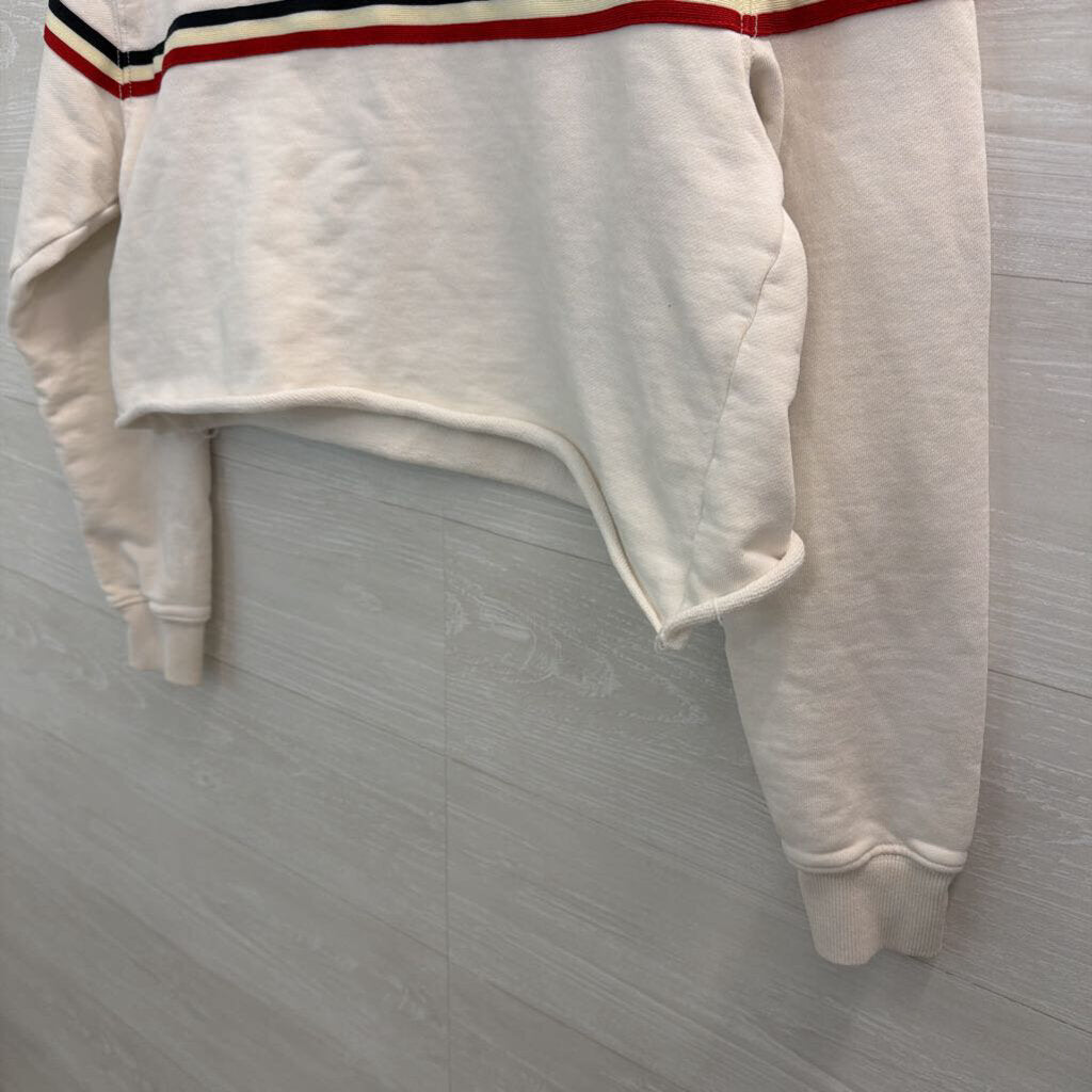 Brandy Melville White/ Navy Red Stripe Cropped Long Sleeve Top Small