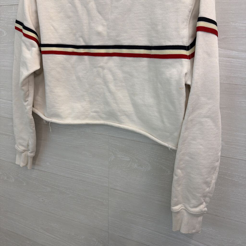 Brandy Melville White/ Navy Red Stripe Cropped Long Sleeve Top Small