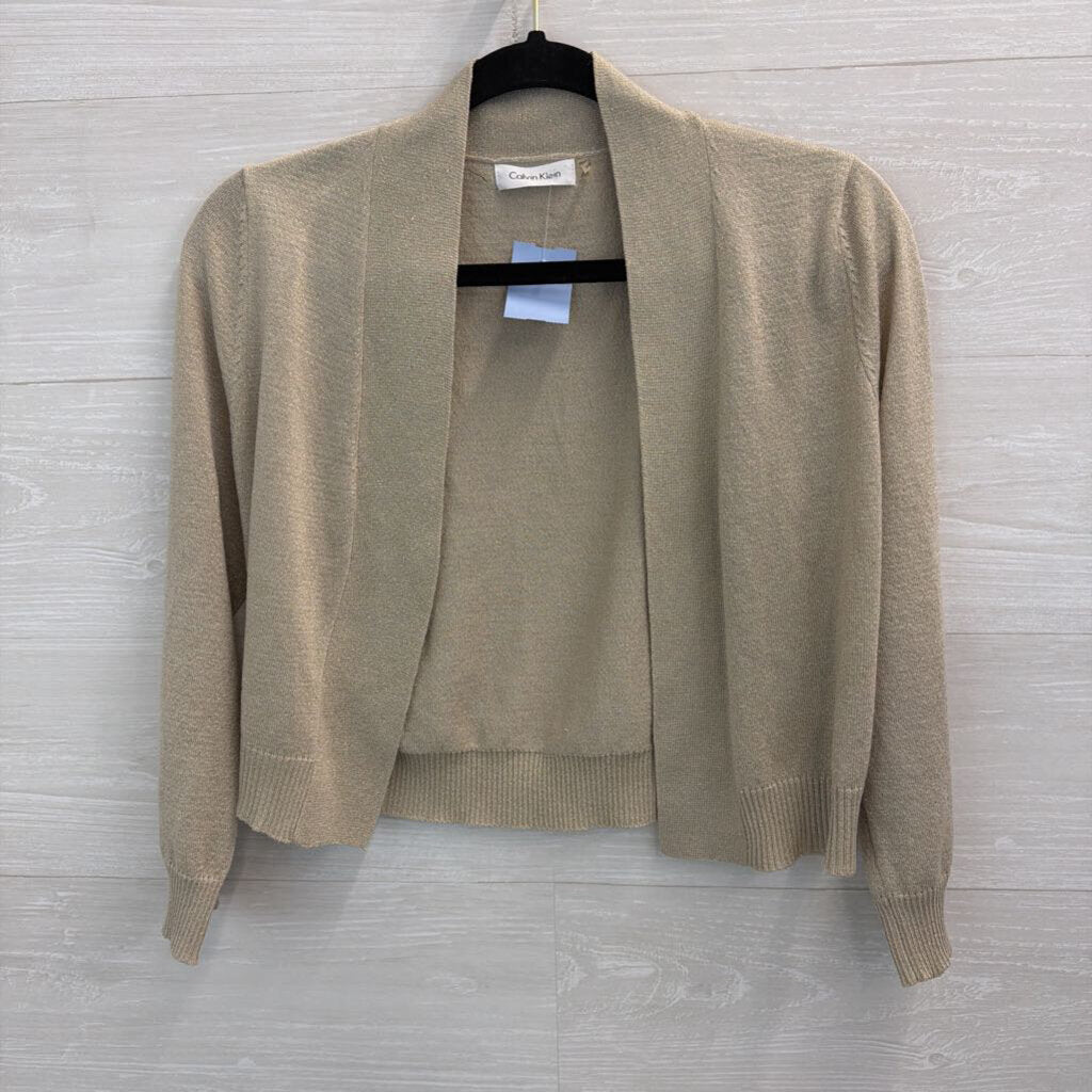 Calvin Klein Gold Shimmer Cropped Open Front Cardigan Medium