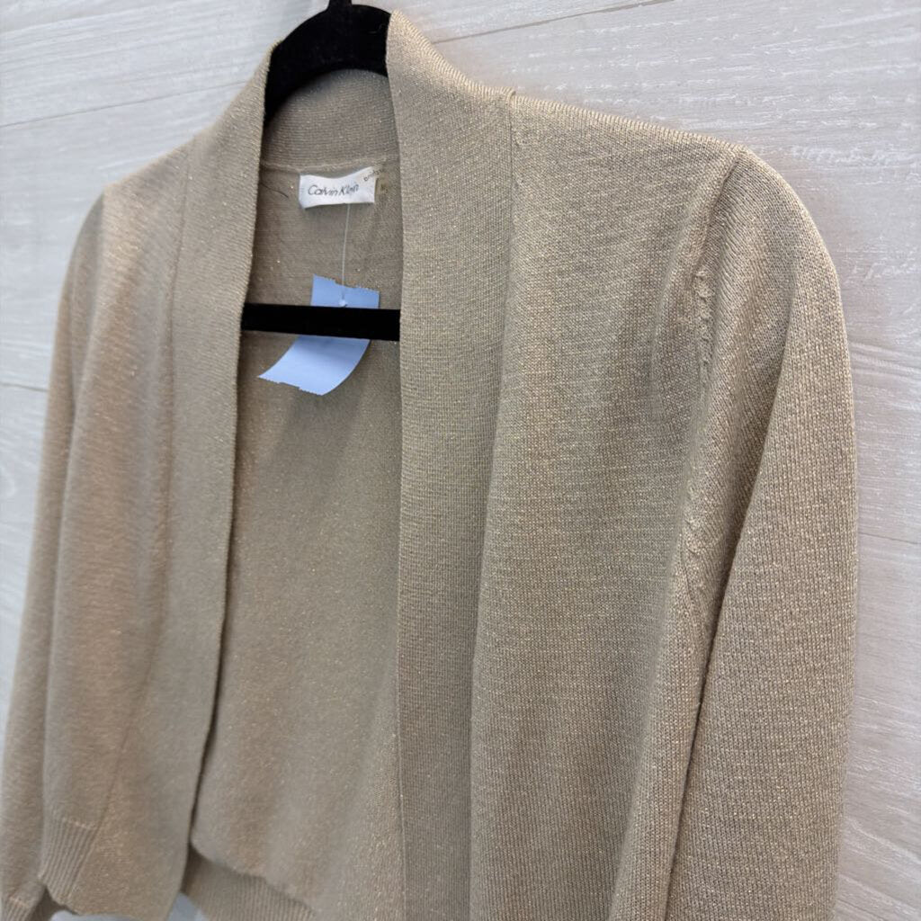 Calvin Klein Gold Shimmer Cropped Open Front Cardigan Medium